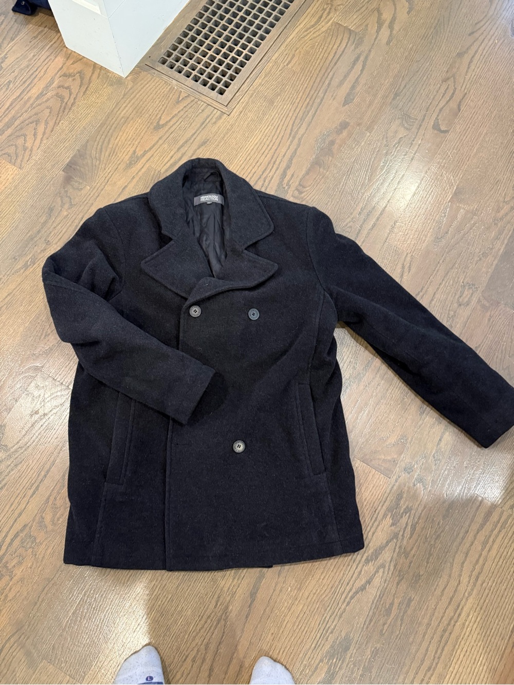 Kenneth Cole Reaction Black Double-Breasted Wool Pea Coat